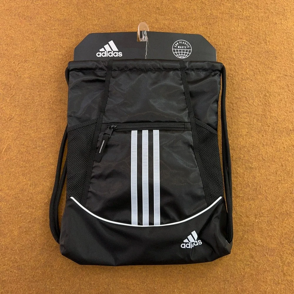 Adidas Unisex OS Black Alliance II Sackpack Drawstring Gym Bag NWT